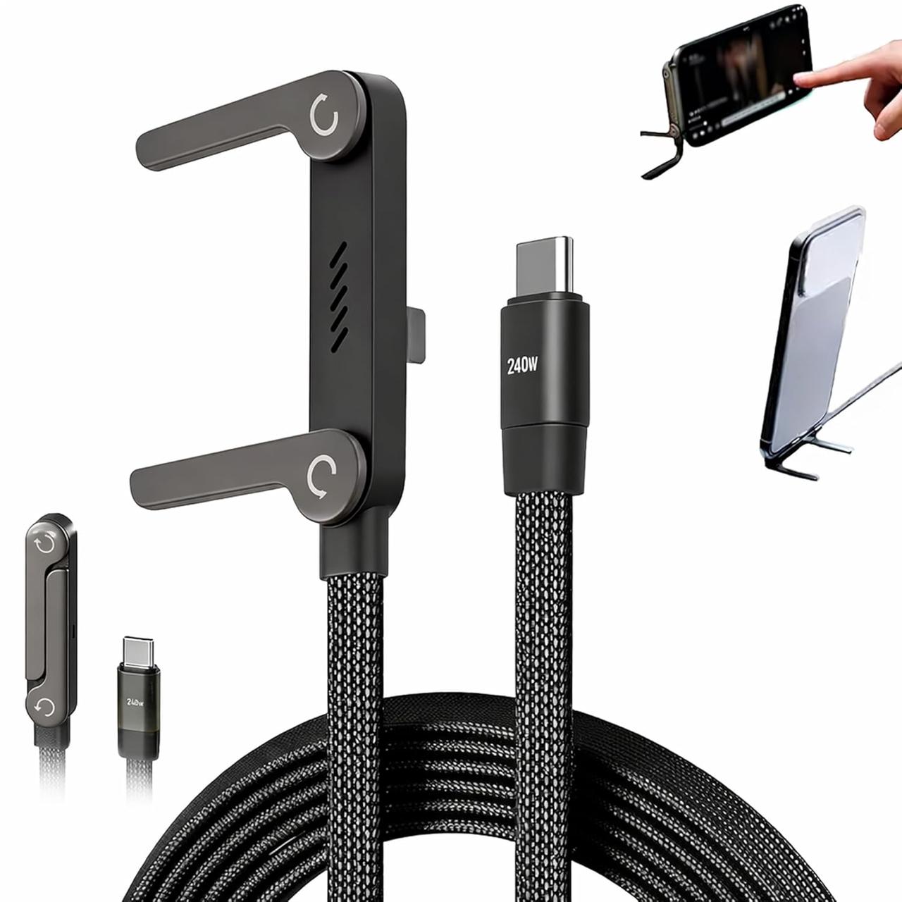 2 in 1 Invisible Holder Charger Cable | 240W USB C to USB C Fast Charging Cable