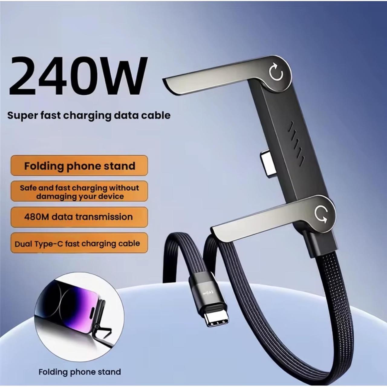 2 in 1 Invisible Holder Charger Cable | 240W USB C to USB C Fast Charging Cable