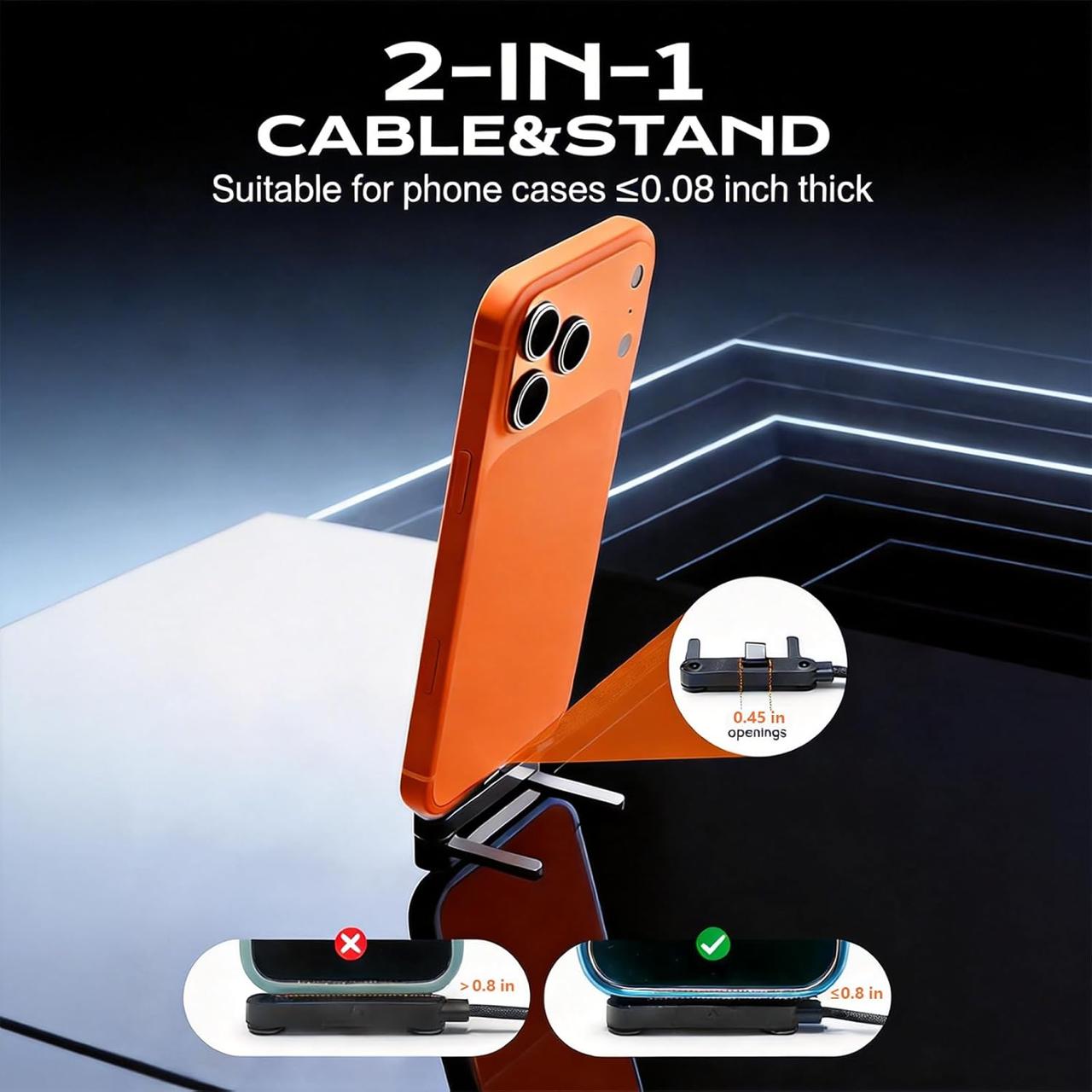 2 in 1 Invisible Holder Charger Cable | 240W USB C to USB C Fast Charging Cable
