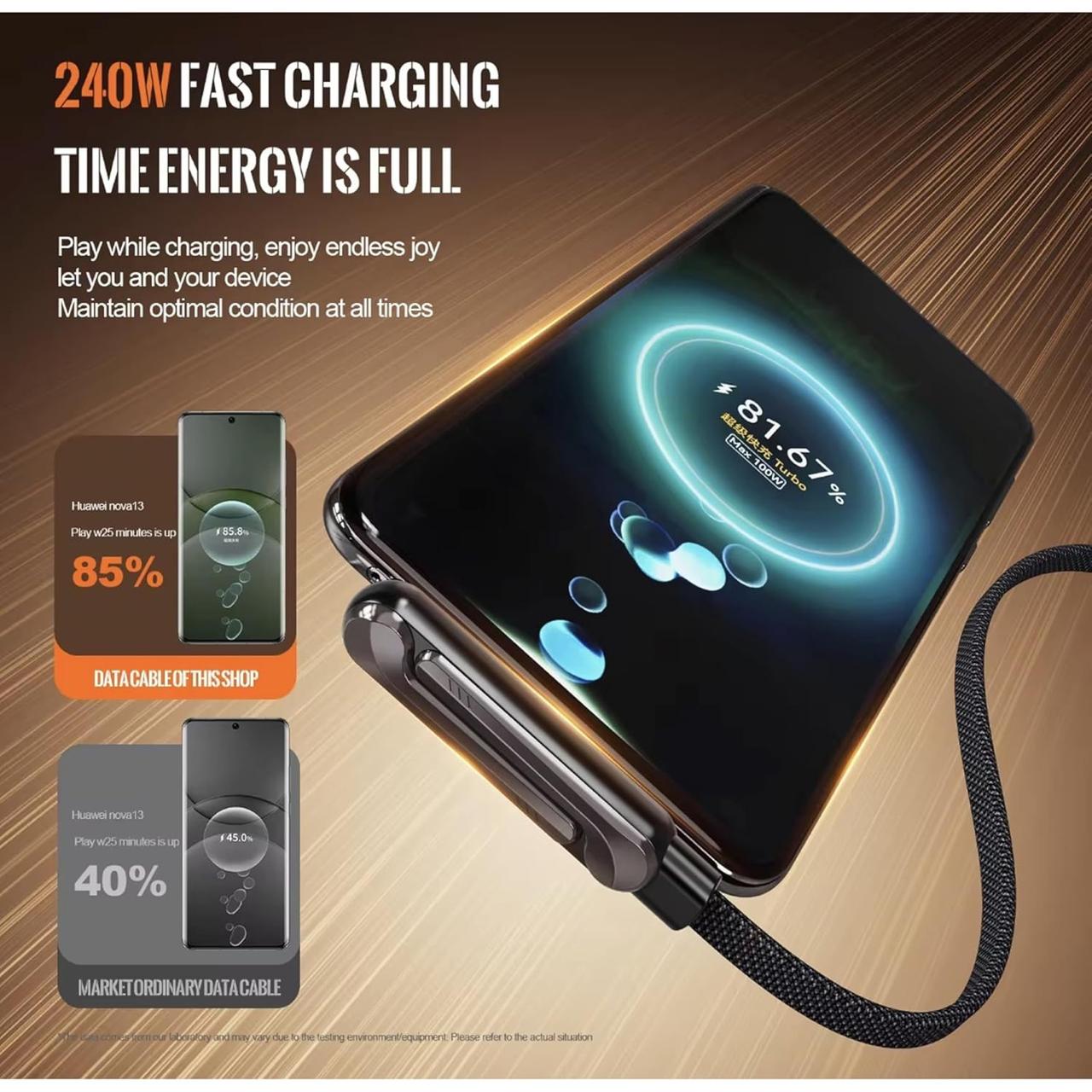 2 in 1 Invisible Holder Charger Cable | 240W USB C to USB C Fast Charging Cable